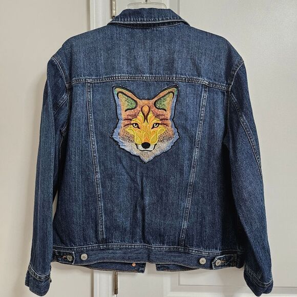 Fox Denim Jean Jacket Women’s Medium Blue Pockets Old Navy Nature Outdoor EUC - Picture 1 of 9